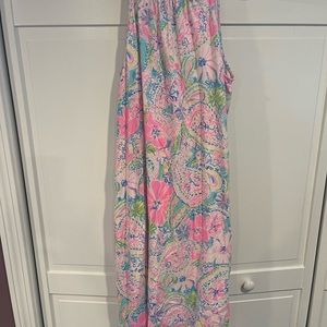 Lilly Pulitzer sleeveless floral dress slit on side at bottom of dress.